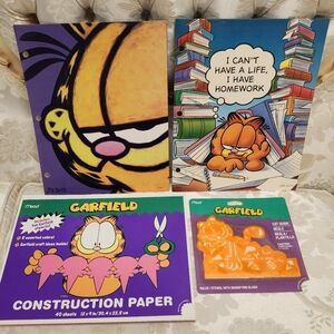 Garfield LOT Vintage 2 Folders, Construction paper, and Ruler/Stencil Mead